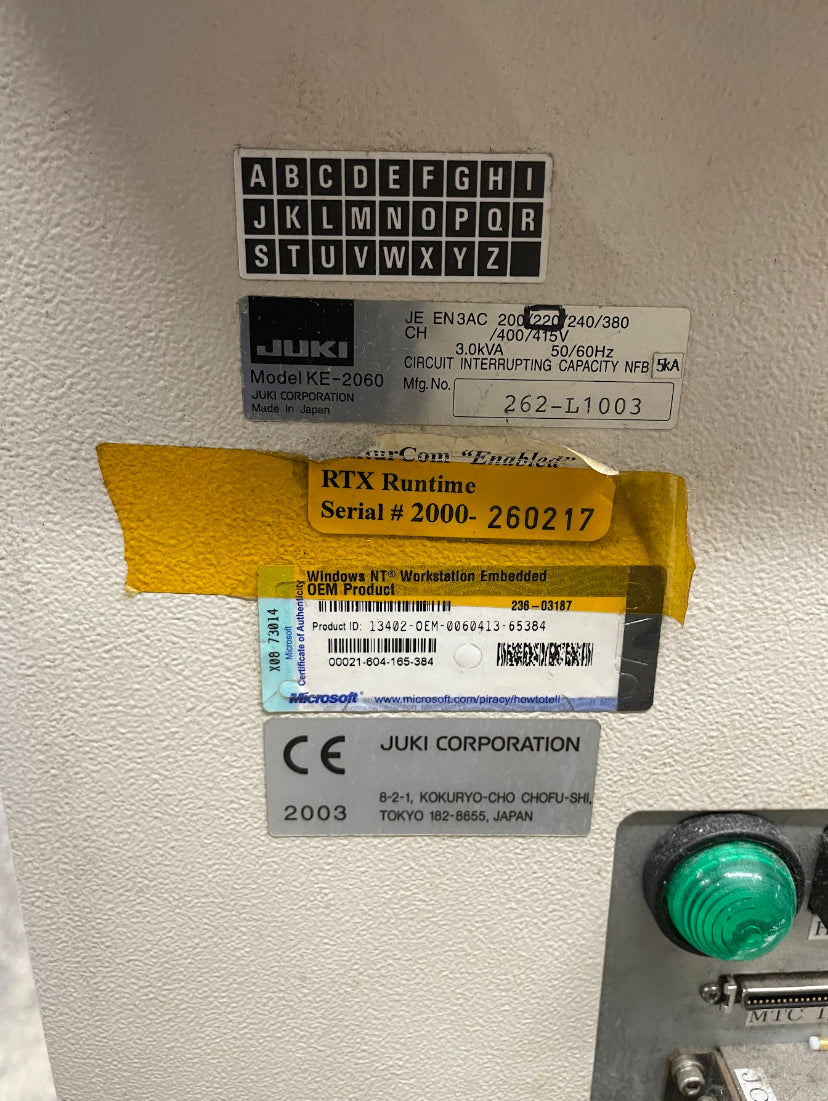 Juki KE-2060L, vintage 2003, plus additional feeders and tables