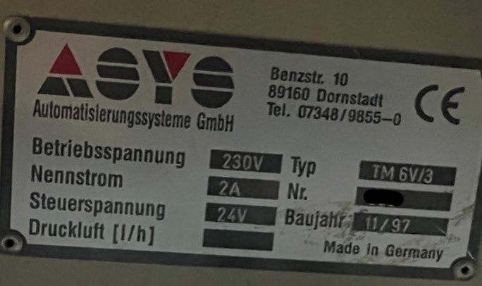 ASYS TM6V/3 conveyor, vintage 1997