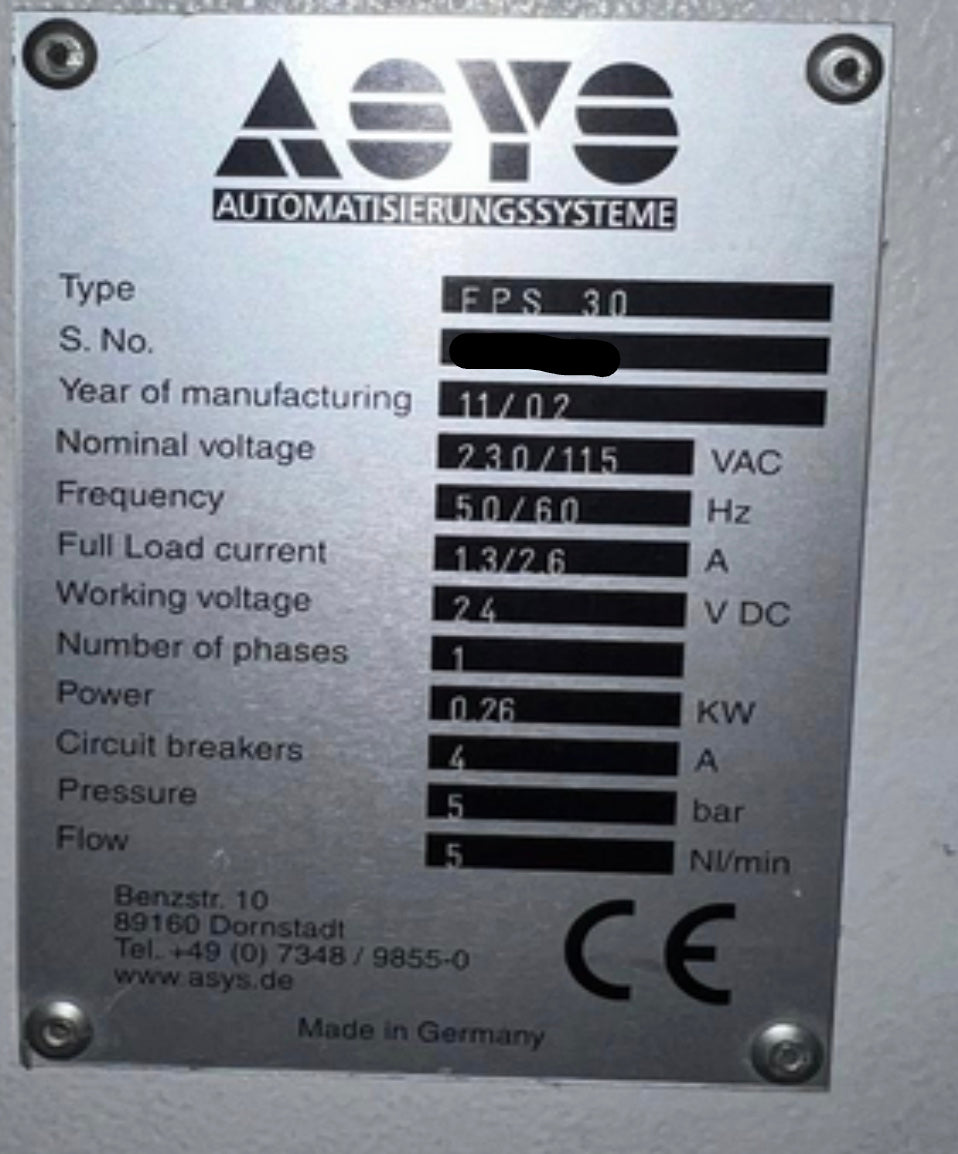 Asys FPS 30 PCB buffer conveyor, vintage 2002