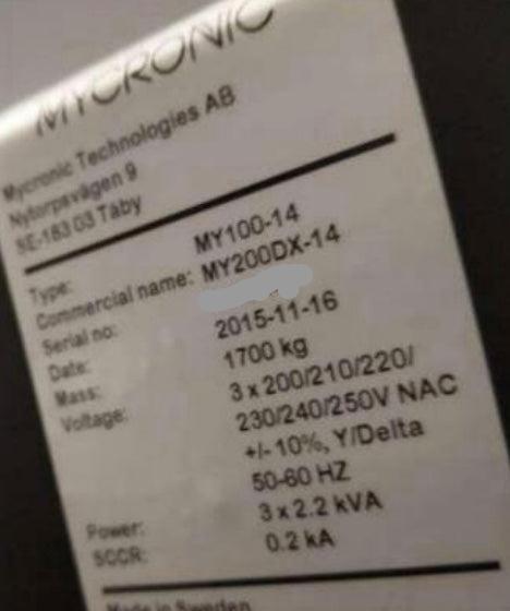 MYDATA / MYCRONIC MY200SX-14 T3, vintage 2016 SOLD